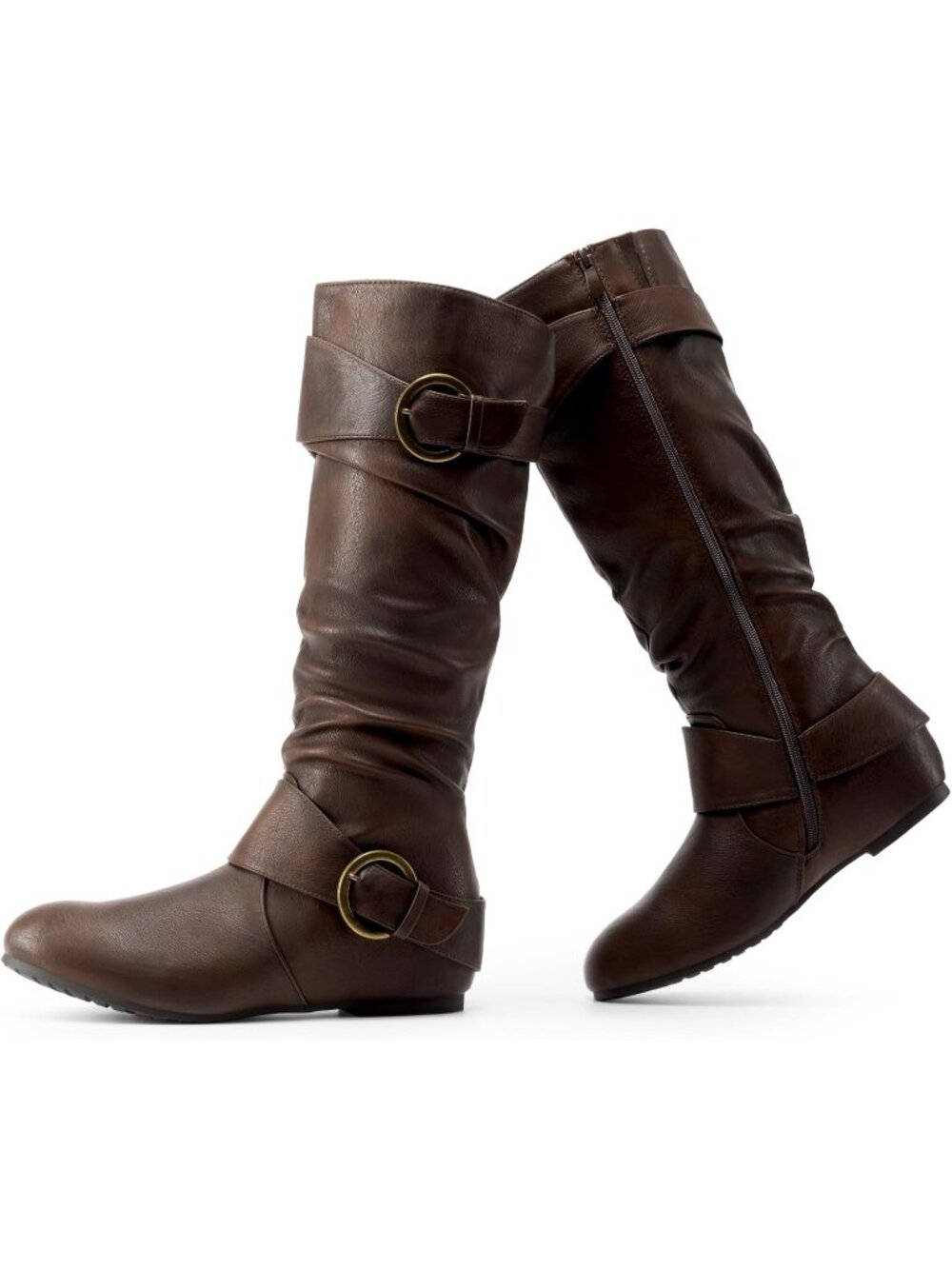Women's Brown Faux Leather High Low Hidden Wedge Side Zipper Knee High Boots - Picture 6 of 6